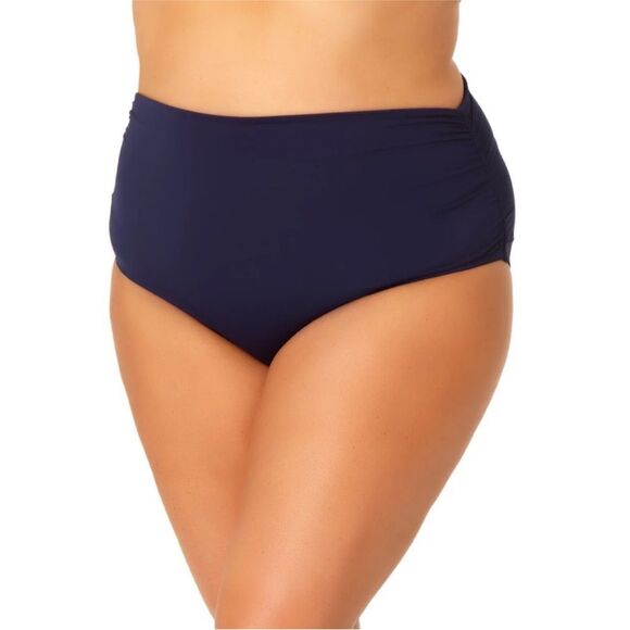 Anne Cole Women's Side Shirred High Waist Bikini Bottom Navy Size 18W - Picture 1 of 8